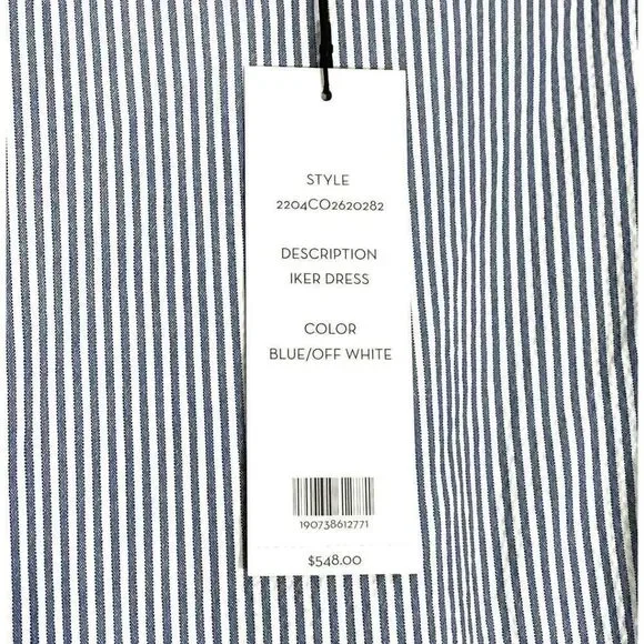 Veronica Beard Womens Blue Striped Round Neck Ruffled Dress Size 10